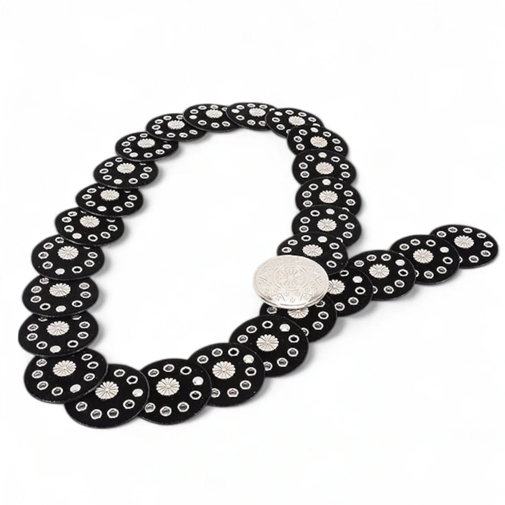 Silver Engraved Round Circle Concho Western Statement Belt
